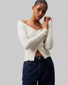Женский кардиган приталенного кроя из ребристой ткани Calvin Klein Jeans, цвет Crudo