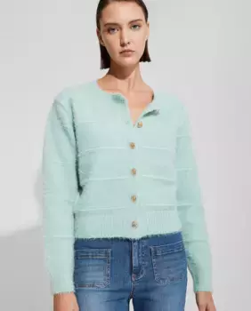 Женский кардиган с эффектом меха на пуговицах Nalle, светло-зеленый