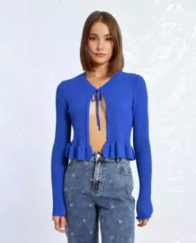 Женский кардиган с бантом и оборками Lili Sidonio, синий
