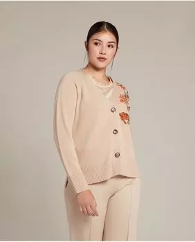 Женский кардиган с цветочной вышивкой и застежкой на пуговицы Elena Mir, бежевый