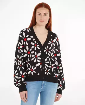Женский кардиган с цветочным принтом и V-образным вырезом Tommy Jeans, черный