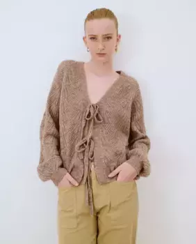 Женский кардиган с длинным рукавом и бантом Object, цвет Topo