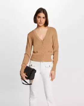 Женский кардиган с длинными рукавами и пуговицами Morgan, цвет Camel