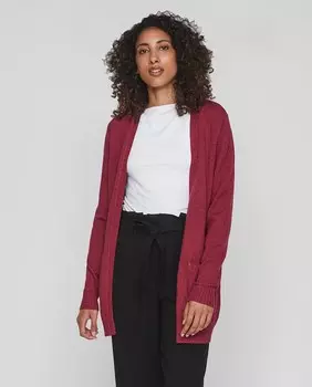 Женский кардиган с длинными рукавами кроя миди Vila, гранатовый