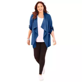 Женский кардиган с драпировкой и драпировкой из махровой вязки "облачная" вязки "Catherines" больших размеров, цвет Royal Navy