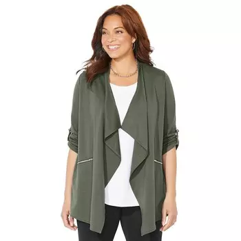 Женский кардиган с драпировкой и драпировкой из махровой вязки "облачная" вязки "Catherines" больших размеров, цвет Olive Green