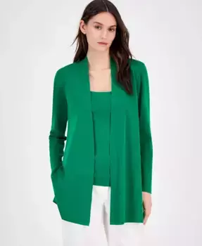 Женский кардиган с карманами из тонкого ребристого наппа Anne Klein, зеленый
