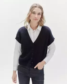 Женский кардиган с коротким рукавом и застежкой на пуговицы Caroll, темно-синий