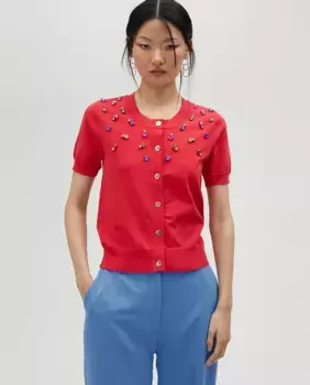 Женский кардиган с короткими рукавами и стразами Lola Casademunt, красный