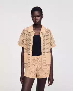 Женский кардиган с короткими рукавами и стразами Sandro, натуральный