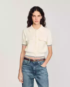 Женский кардиган с короткими рукавами и воротником-стойкой Sandro, белый