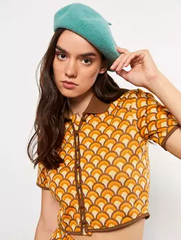 Женский кардиган с короткими рукавами и вырезом поло с узором LCW Casual