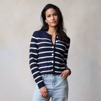Женский кардиган с круглым вырезом и текстурированной вязкой Lc Lauren Conrad, цвет navy basque stripe