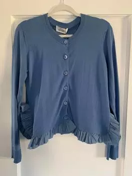 Женский кардиган с оборками синего цвета MEIMEIJ