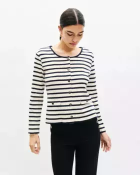 Женский кардиган с полосатым принтом и застежкой на пуговицы Caroll, белый