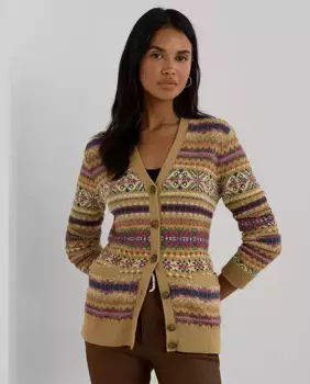 Женский кардиган с пуговицами и бордюрным принтом Lauren Ralph Lauren, мультиколор