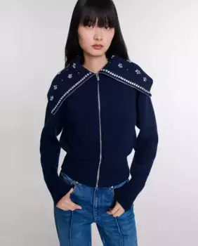 Женский кардиган с украшением на воротнике Maje, темно-синий