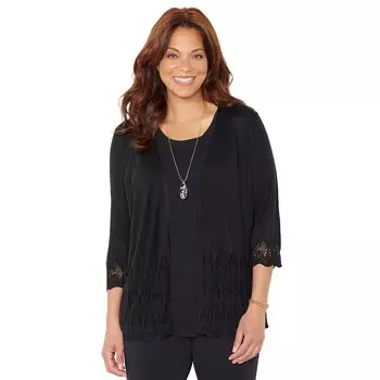 Женский кардиган с узором "пуантелле" и узором "Пойнтелл" размера плюс,Catherines, черный