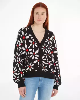 Женский кардиган с v-образным вырезом и цветочным принтом Tommy Jeans, черный