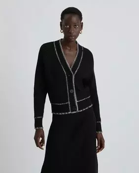Женский кардиган с V-образным вырезом и контрастной нитью Simorra, черный