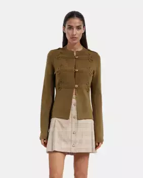 Женский кардиган с воротником Мао и косами The Kooples, хаки