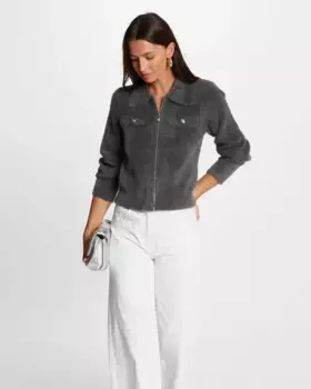 Женский кардиган с воротником с лацканами и застежкой-молнией Morgan, темно-серый