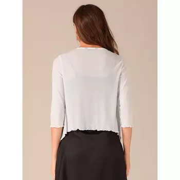 Женский кардиган с завязками спереди, вязаное сетчатое блестящее укороченное болеро с рукавами 3/4 ALLEGRA K, черный