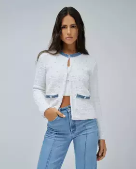 Женский кардиган с жемчугом и стразами Salsa Jeans, белый