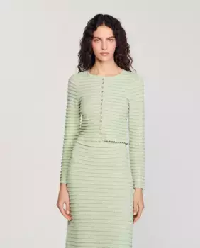 Женский кардиган со стразами и фестончатой отделкой Sandro, светло-зеленый