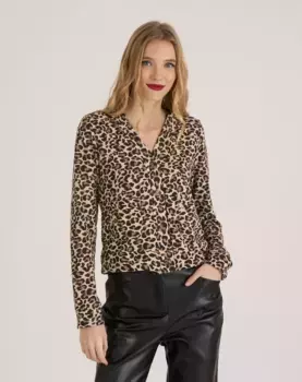 Женский кардиган тонкой вязки с анималистичным принтом Naf Naf, цвет Camel