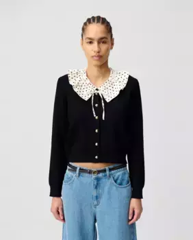 Женский кардиган тонкой вязки с контрастным воротником Claudie Pierlot, черный