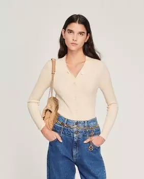 Женский кардиган тонкой вязки в рубчик Sandro