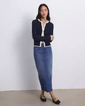 Женский кардиган в контрастную рубчику с круглым вырезом Easy Wear, темно-синий