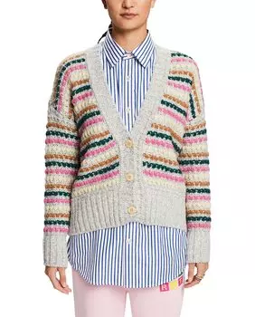 Женский кардиган в разноцветную полоску из шерсти Esprit, мультиколор