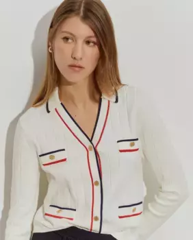 Женский кардиган в рубчик с тремя цветами и пуговицами Lion of Porches, кремовый