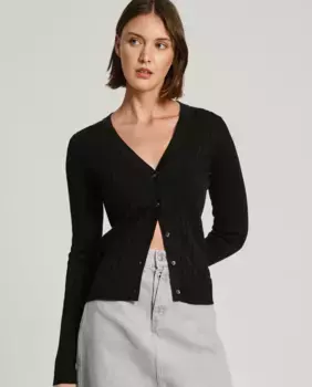 Женский кардиган в рубчик с V-образным вырезом Pepe Jeans, черный