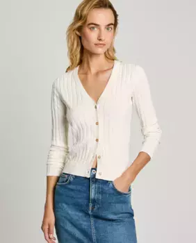 Женский кардиган в рубчик с V-образным вырезом Pepe Jeans, белый