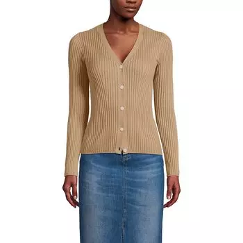 Женский кардиган в рубчик с v-образным вырезом Lands End Lands' End, цвет Vicuna Heather