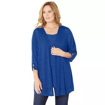 Женский кардиган в темную полоску, большие размеры,Catherines, цвет Dark Sapphire