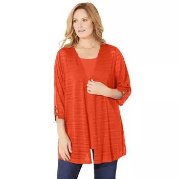 Женский кардиган в темную полоску, большие размеры,Catherines, цвет Cayenne