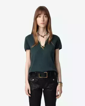 Женский кашемировый свитер Celsy с короткими рукавами Zadig & Voltaire, темно-зеленый