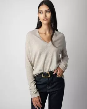 Женский кашемировый свитер с перьями River и V-образным вырезом Zadig & Voltaire, бежевый