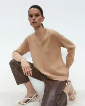 Женский кашемировый свитер с v-образным вырезом El Corte Ingls, коричневый