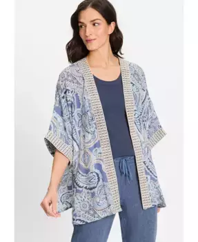 Женский кимоно с узором пейсли и вышитой отделкой Olsen, синий