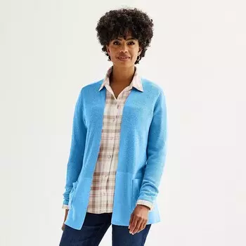 Женский классический кардиган в рубчик с открытым передом Croft & Barrow, цвет Sky Blue Heather