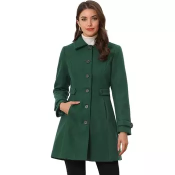 Женский классический однобортный зимний длинный плащ с карманами ALLEGRA K, зеленый