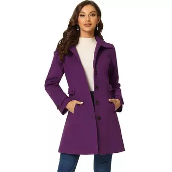 Женский классический однобортный зимний длинный плащ с карманами ALLEGRA K, фиолетовый