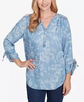 Женский классический супермягкий топ-хенли с V-образным вырезом и закругленным краем Alfred Dunner, синий