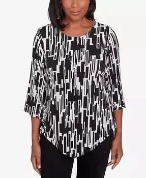 Женский классический топ с вертикальным геометрическим узором и ожерельем Alfred Dunner, черный