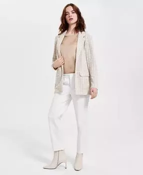 Женский клетчатый букле-блейзер бойфренда, топ без рукавов и укороченные брюки из твила Liverpool Los Angeles, белый